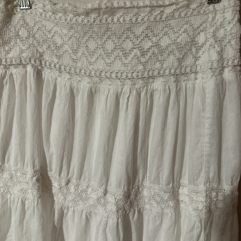 Studio West Apparel White Rayon Tiered Maxi Skirt PS Prairie Bohemian Petite Sm - Picture 2 of 12